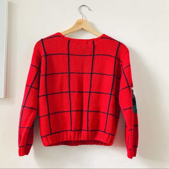 Cambridge Spirit red floral chunky cotton cardigan - Picture 3 of 8